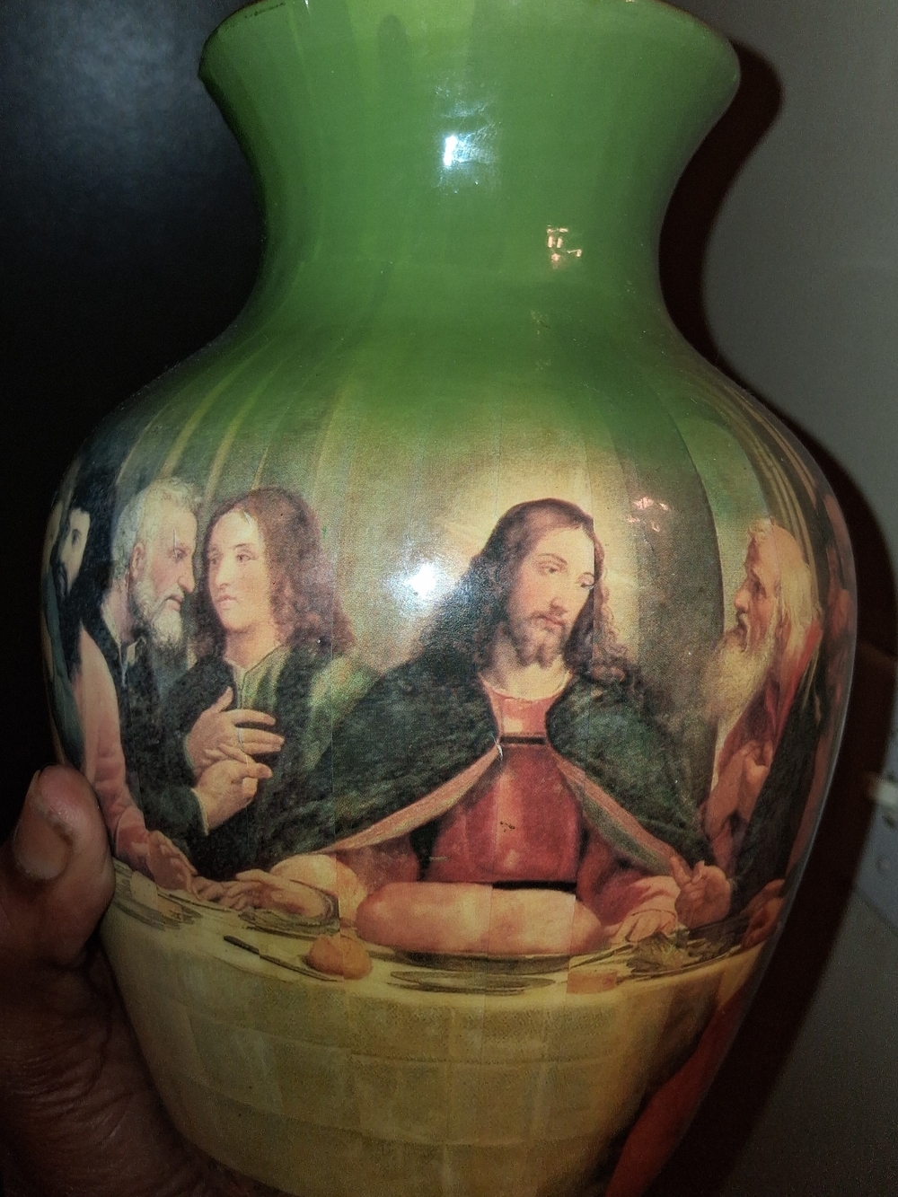 Vintage Vase The Last Supper Jesus Disciples Da Vinci Religious 8.5”